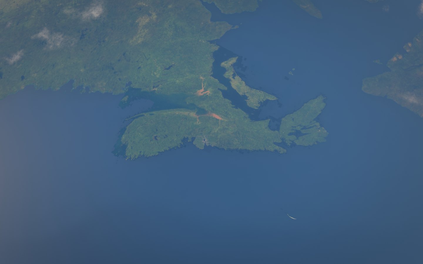 Nova Scotia seen from orbit, with a marker near Halifax